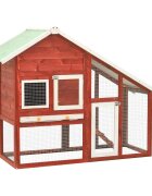 vidaXL Клетка за зайци червено и бяло 140x63x120 см чам масив