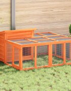 vidaXL Клетка за зайци кафява 144x123x675 см борово дърво масив