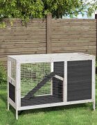 vidaXL Клетка за зайци сива 103x44x695 см борово дърво масив