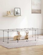 vidaXL Клетка за животни с врата 20 панела черна 140x70x35 см стомана