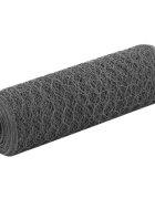 vidaXL Кокошкарска мрежа стомана с PVC покритие 25х05 м сива
