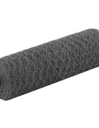 vidaXL Кокошкарска мрежа стомана с PVC покритие 25х05 м сива