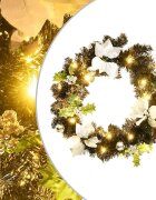 vidaXL Коледен венец с LED светлини черен 60 см PVC