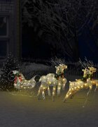 vidaXL Коледна украса елен и шейна 100 LED за открито златисто