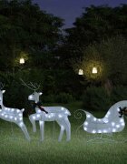 vidaXL Коледна украса елен и шейна 60 LED за открито бяло