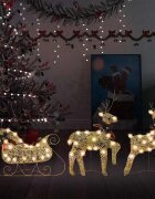 vidaXL Коледна украса елен и шейна 60 LED за открито златисто
