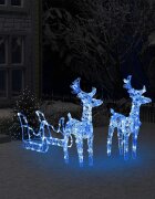 vidaXL Коледна украса елени с шейна 160 LED 130 см акрил