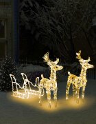 vidaXL Коледна украса елени с шейна 160 LED 130 см акрил