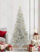 vidaXL Коледно дърво с LED светлина Сребристо 210 cm PET и стомана