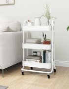 vidaXL Количка на 3 нива бяла 43x34x79 см стомана