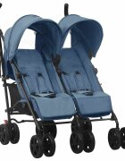 vidaXL Количка за близнаци тъмносиня стомана
