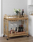 vidaXL Количка за вино с колела Естествен 85 x 50 x 93 см Бамбук