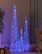 vidaXL Комплект акрилни декоративни LED елхи конуси сини 60/90/120 см