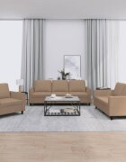 vidaXL Комплект дивани 3 части с възглавници капучино изкуствена кожа