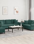vidaXL Комплект дивани 3 части с възглавници тъмнозелен кадифе