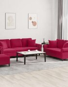 vidaXL Комплект дивани 3 части с възглавници виненочервен кадифе