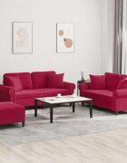 vidaXL Комплект дивани 3 части с възглавници виненочервен кадифе