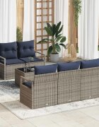 vidaXL Комплект дивани 6 бр. 5-Брой места Сив и тъмносин полиратан