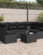 vidaXL Комплект дивани 7 бр. 6-Брой места Черно полиратан