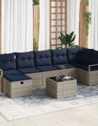 vidaXL Комплект дивани 8 бр. 7-Брой места Сив и тъмносин полиратан