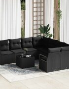 vidaXL Комплект дивани 9 бр. 8-Брой места Черно Полиротанг