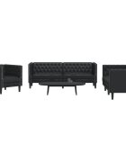 vidaXL Комплект дивани Честърфийлд 3 части черен изкуствена кожа