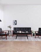 vidaXL Комплект дивани от 3 части черен изкуствена кожа