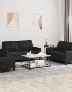 vidaXL Комплект дивани от 3 части с възглавници черен изкуствена кожа