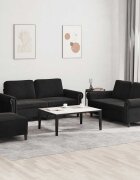 vidaXL Комплект дивани от 3 части с възглавници черен кадифе