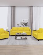 vidaXL Комплект дивани от 3 части с възглавници светложълт плат