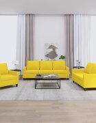 vidaXL Комплект дивани от 3 части с възглавници светложълт плат