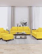 vidaXL Комплект дивани от 4 части с възглавници светложълт плат