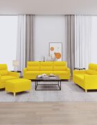 vidaXL Комплект дивани от 4 части с възглавници светложълт плат