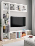 vidaXL Комплект етажерка/ТВ шкаф в 3 части бял 180x30x180 см