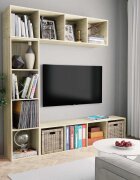 vidaXL Комплект етажерка/ТВ шкаф в 3 части дъб сонома 180x30x180 см