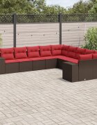 vidaXL Комплект градински дивани с възглавници 10 части кафяв полиратан