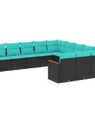 vidaXL Комплект градински дивани с възглавници 11 части черен полиратан