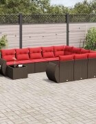 vidaXL Комплект градински дивани с възглавници 11 части кафяв полиратан