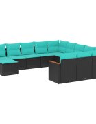 vidaXL Комплект градински дивани с възглавници 12 части черен полиратан