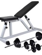 vidaXL Комплект лежанка с щанга и дъмбели 305 кг