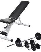 vidaXL Комплект лежанка с щанга и дъмбели 305 кг