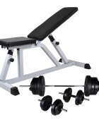 vidaXL Комплект лежанка с щанга и дъмбели 605 кг