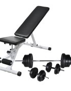 vidaXL Комплект лежанка с щанга и дъмбели 605 кг