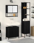 vidaXL Комплект мебели за баня 3 бр. Черно Инженерна дървесина