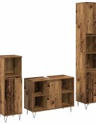 vidaXL Комплект мебели за баня 3 бр. Старо дърво 30 x 30 x 180 см
