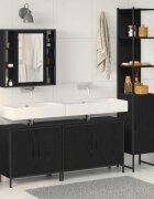 vidaXL Комплект мебели за баня 4 бр. Черно Инженерна дървесина