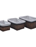 vidaXL Комплект от 3 прибиращи се кошници кафяв върба