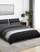 vidaXL Комплект плик за завивка черни райета 240x220 см памук