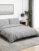 vidaXL Комплект плик за завивка сив и бял 135x200 см памук