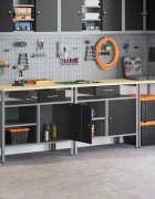 vidaXL Комплект работна маса 3 бр. Червен и сив